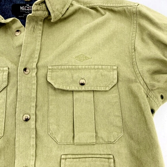 10 Deep Mens Military Style Button Down Khaki Cargo Shirt M - Picture 4 of 7